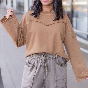 Easel Tan Long Sleeve Top